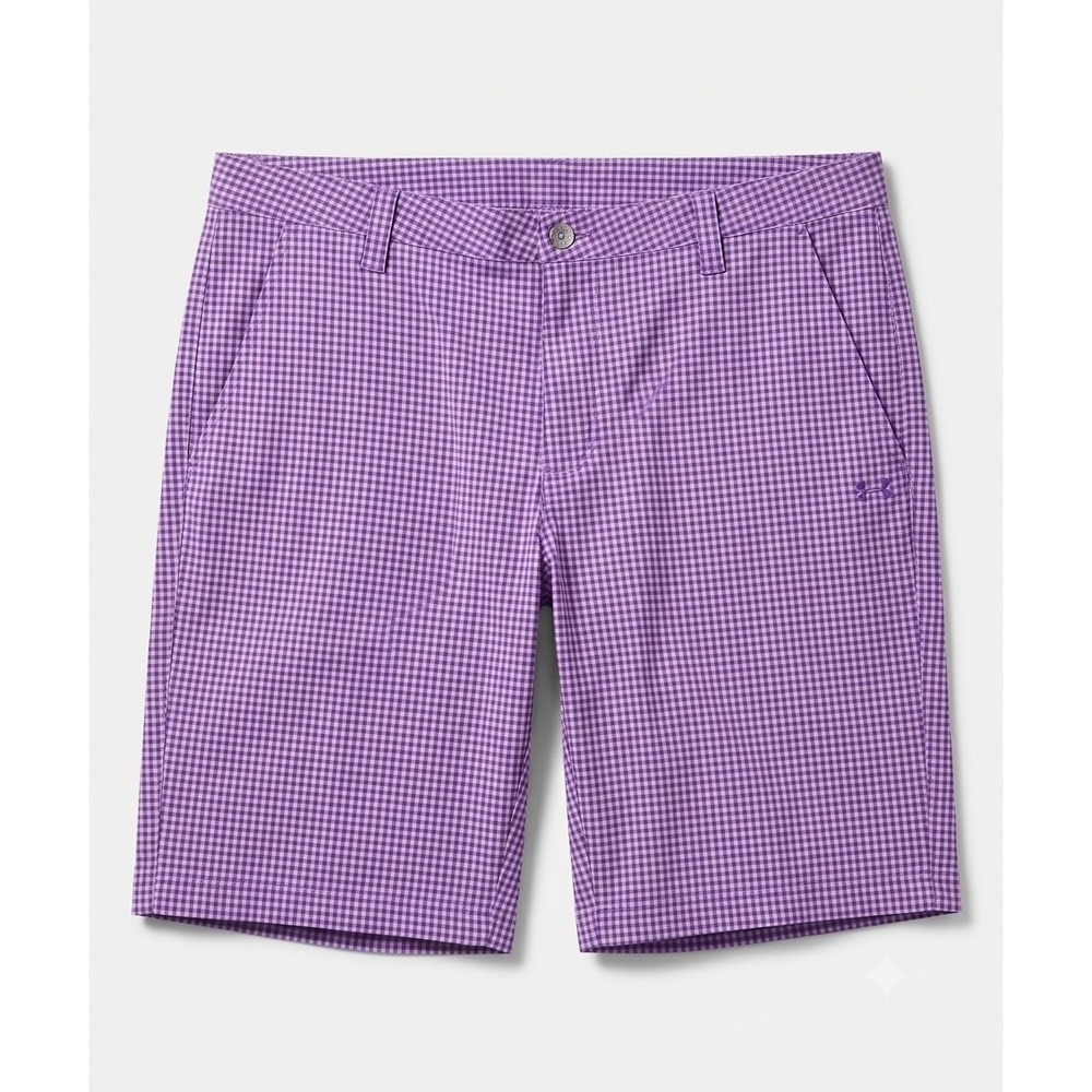 Under Armour Mens Purple Gingham Golf Shorts Size 40 Plaid Performance Athletic